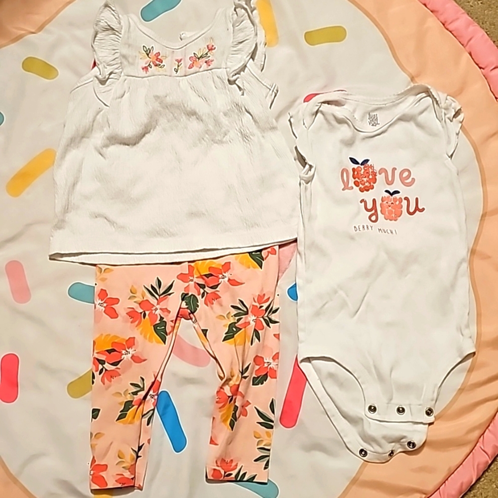 12m Just One You by Carter's 3 PC  set 1 matching top and bottoms and a one-sie
